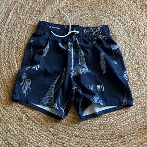 Navy Sailboat Print Swim Shorts